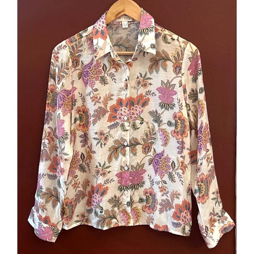See U Soon Floral Button-Up Blouse Boho Cottagecore French Chic Long Sleeve XS